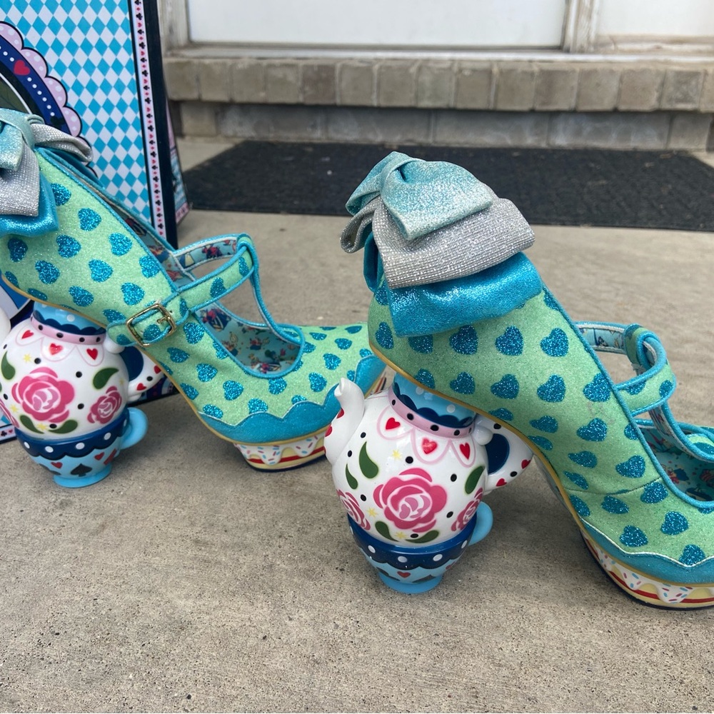 Irregular Choice Teal and Blue Heart Heels Alice in Wonderland - Picture 2 of 6